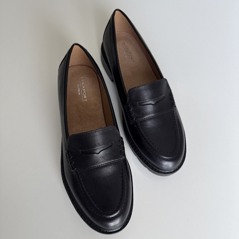 Rockport Women's Trutech Kacey Black Leather Penny LOAFERS Size 5.5W NWOT